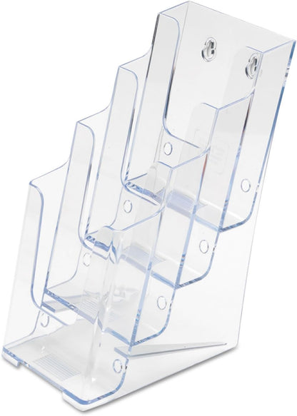 Deflect-o 77701 - Soporte de pared o mesa para folletos (4 niveles, 1/3 de A4), transparente