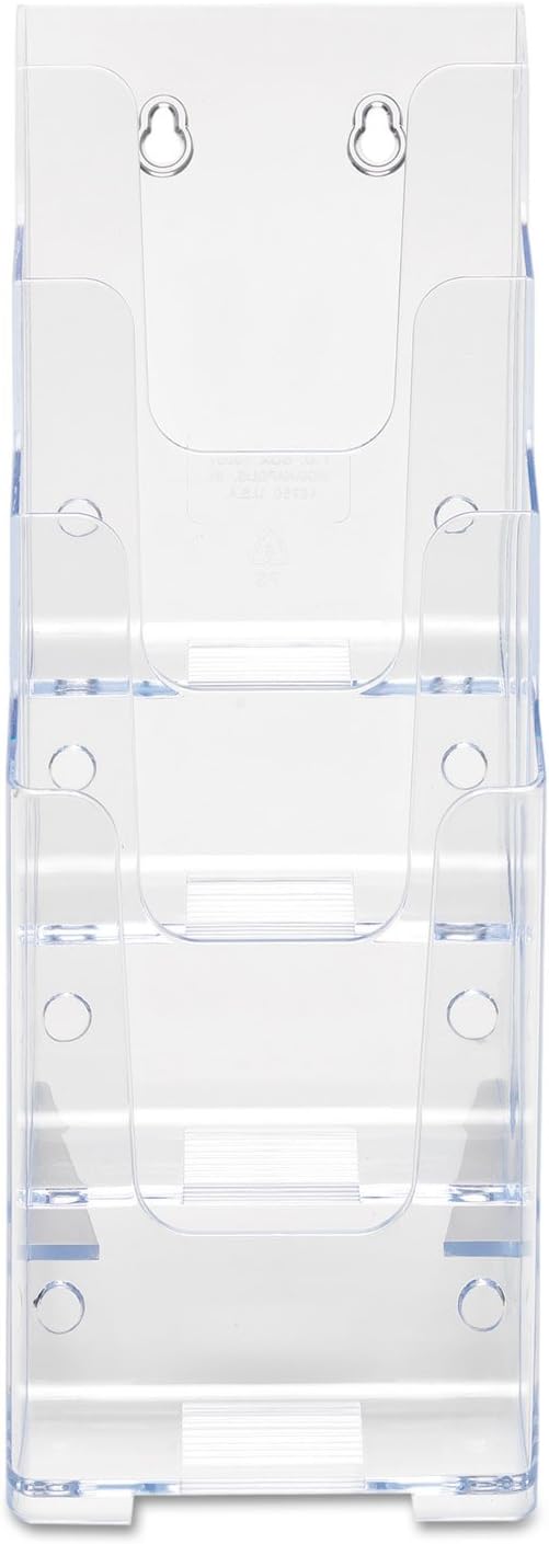 Deflect-o 77701 - Soporte de pared o mesa para folletos (4 niveles, 1/3 de A4), transparente