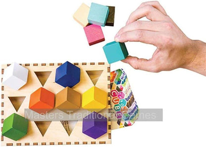 CHROMA CUBE, This stunning wooden set of puzzles includes 25 multi-level challenges
