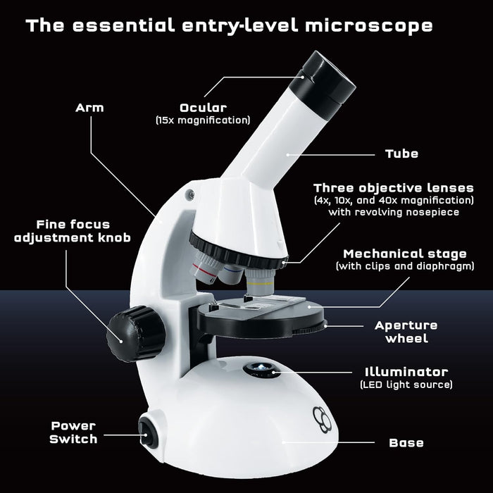 The Thames & Kosmos Microscope Essential STEM Tool with Smartphone Adapter to Capture & View Microscopic Images, Entry-Level Student Science Device, 60x to 600x Magnification & 45 Accessories