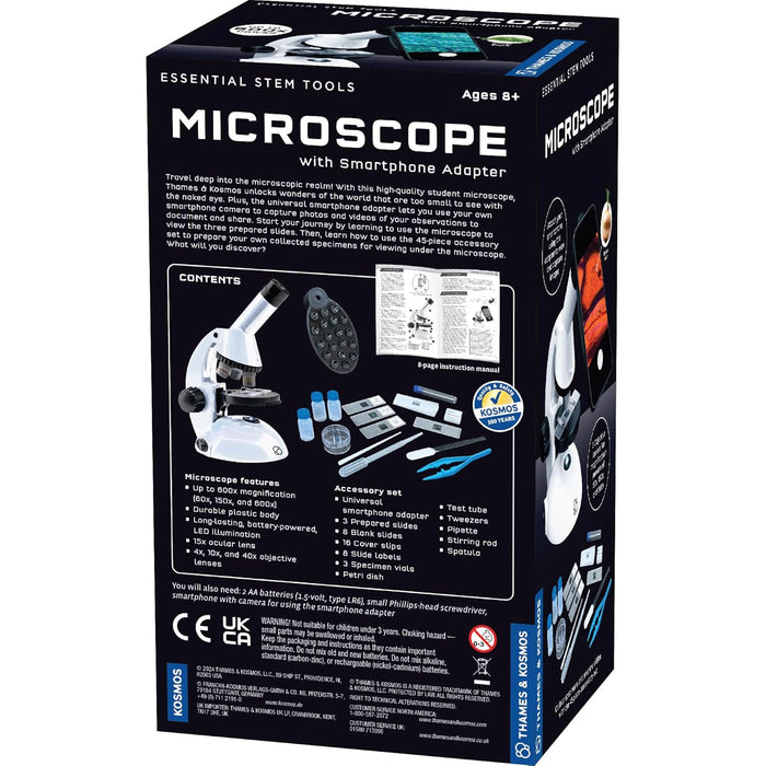 The Thames & Kosmos Microscope Essential STEM Tool with Smartphone Adapter to Capture & View Microscopic Images, Entry-Level Student Science Device, 60x to 600x Magnification & 45 Accessories