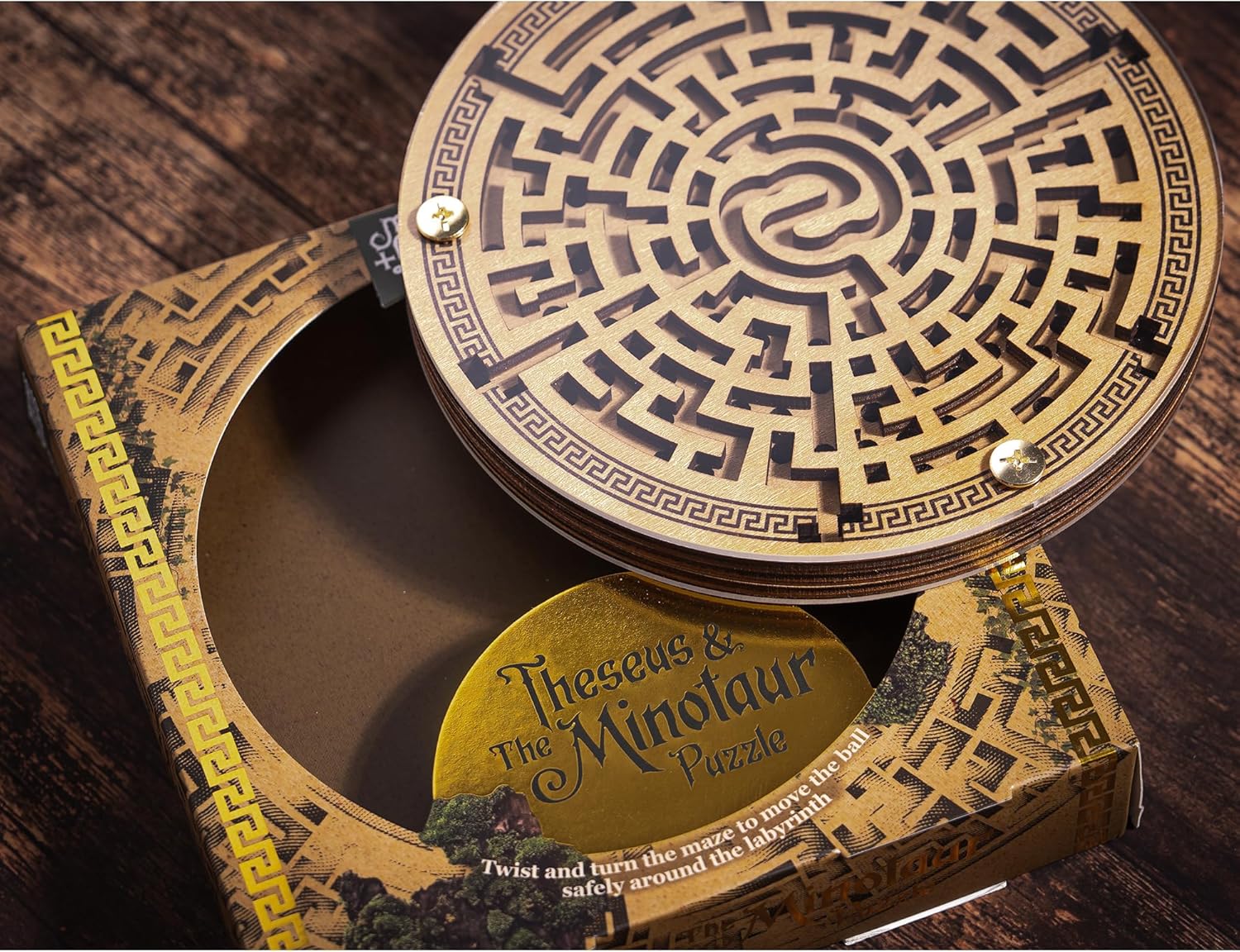 Professor Puzzle Myths & Legends Theseus and the Minotaur Puzzle | Wooden Labyrinth Brainteaser | Rotate the Maze to Guide the Ball | Mechanical Puzzle for Adults & Teens