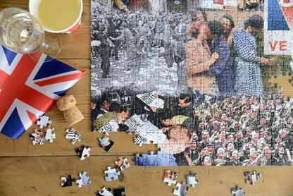 VE Day 80th Anniversary Jigsaw Puzzle – 1000 Piece WWII Commemorative Puzzle by Imperial War Museum – Historical Montage of Troops, Headlines & Celebrations