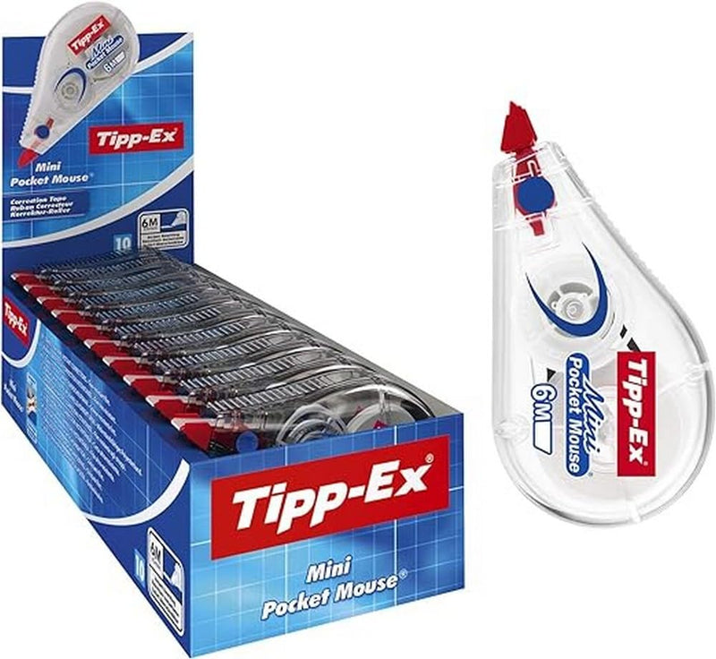 Tipp-Ex Mini Pocket Mouse Plastic Tape - Box of 10 - High-Quality, 6 m, Tear-Resistant Tapes with Smooth Glide, White