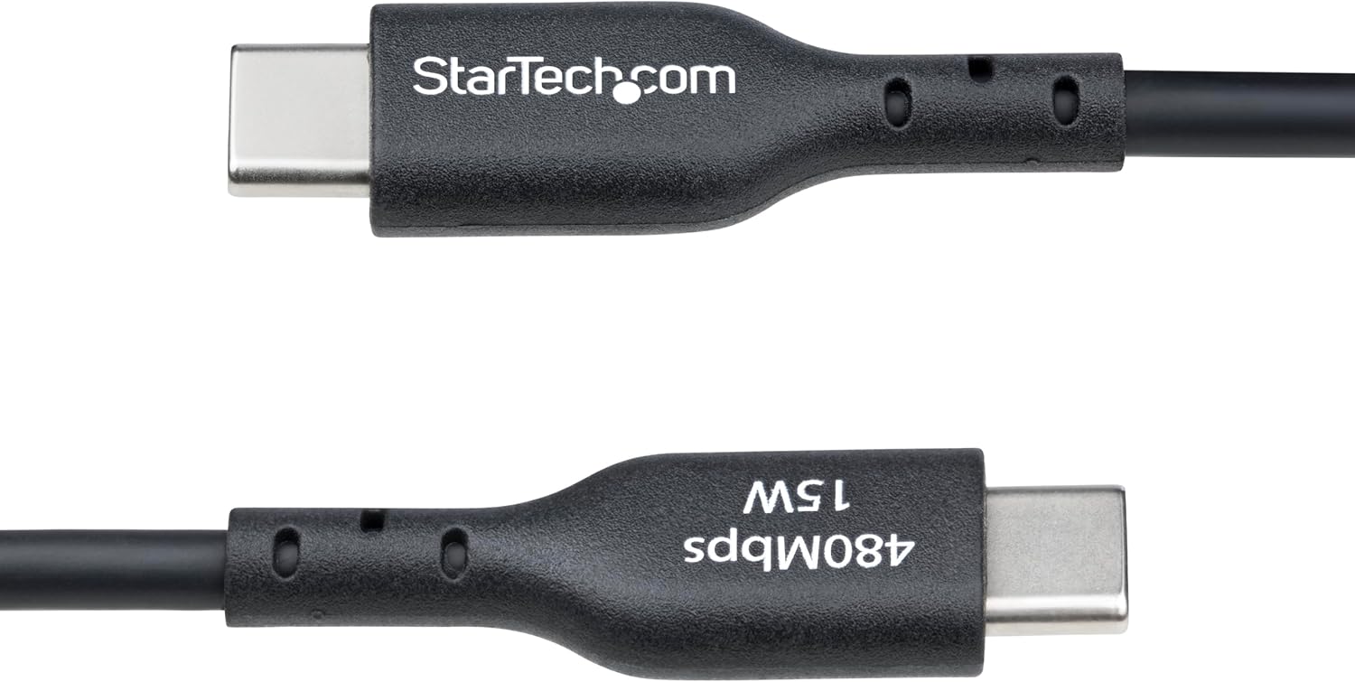 StarTech.com 1ft (30cm) USB-A to USB-C Charging Cable, Charge & Sync, 3A, USB 2.0, TPE Jacket, Black USB Charging Cord