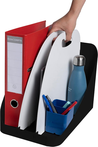 Exacompta - Ref. 3500383D - FLEX BOX - Flexible storage accessory with handle - 3 compartments for storing office essentials: PC, binder, pencil holder - Navy blue/light blue
