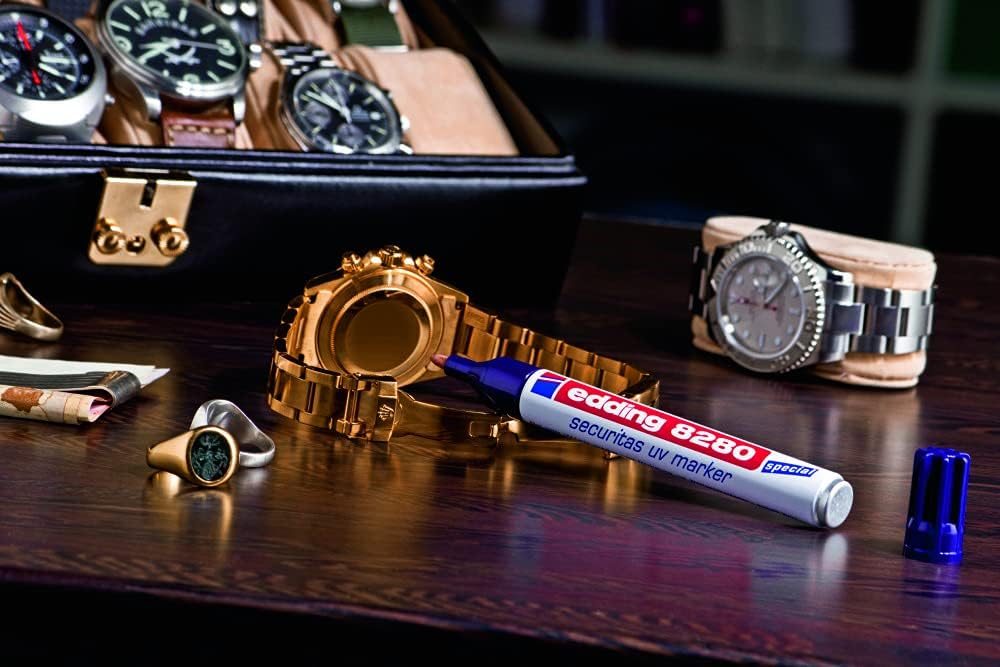 edding 8280 securitas uv marker - colourless - 10 pens- round nib 1.5-3 mm - black light marker - for hidden markings on almost any material - security marker, invisible ink pen, magic pen, geocaching