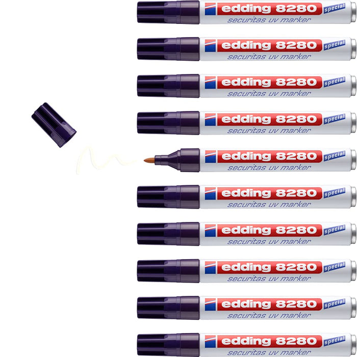 edding 8280 securitas uv marker - colourless - 10 pens- round nib 1.5-3 mm - black light marker - for hidden markings on almost any material - security marker, invisible ink pen, magic pen, geocaching