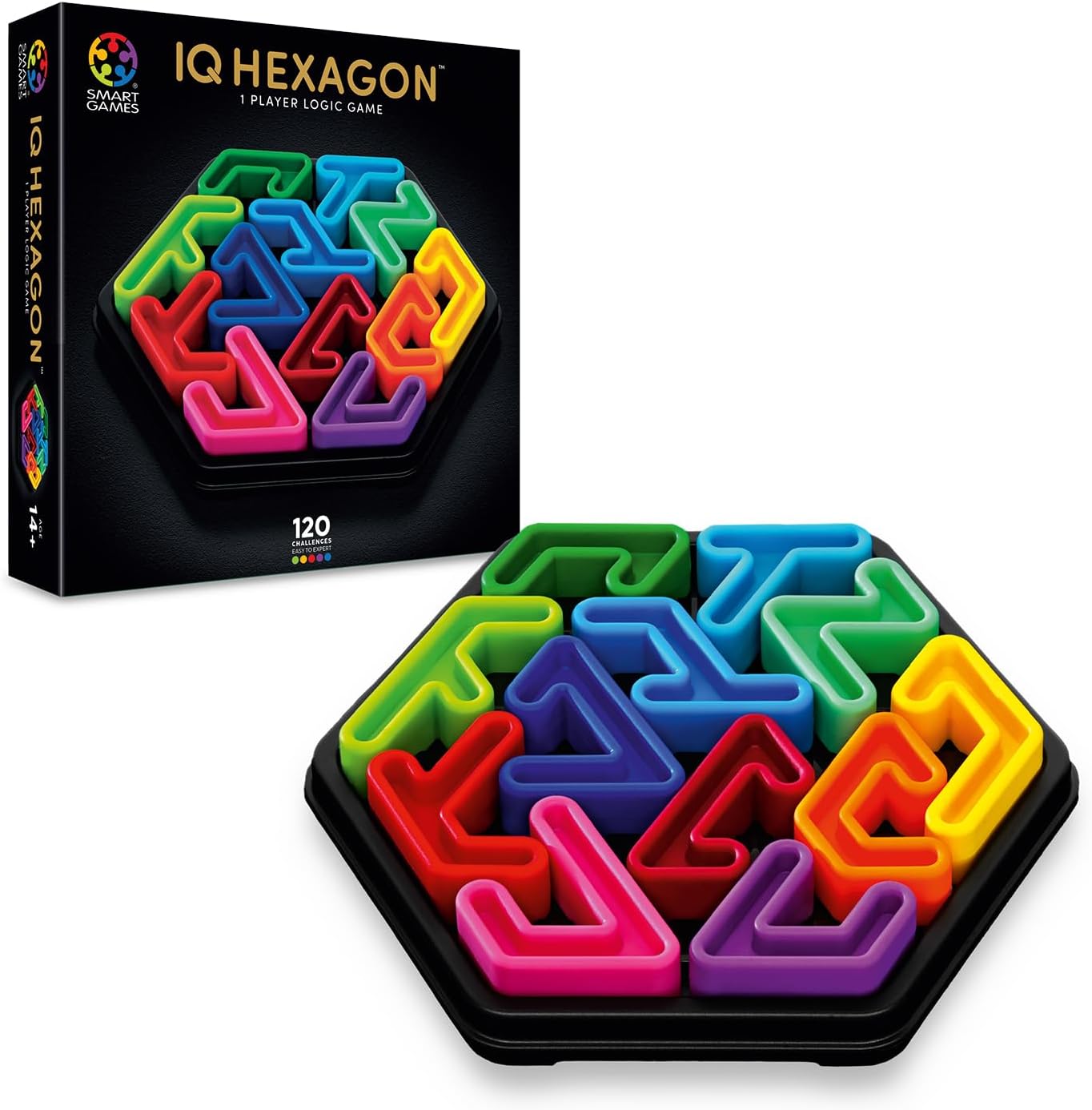 SmartGames - IQ Deluxe Hexagon, Puzzle Game with 120 Challenges, Ages 14+