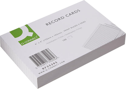 Q-Connect Record Card 152x102mm Ruled Feint White (100 Pack)