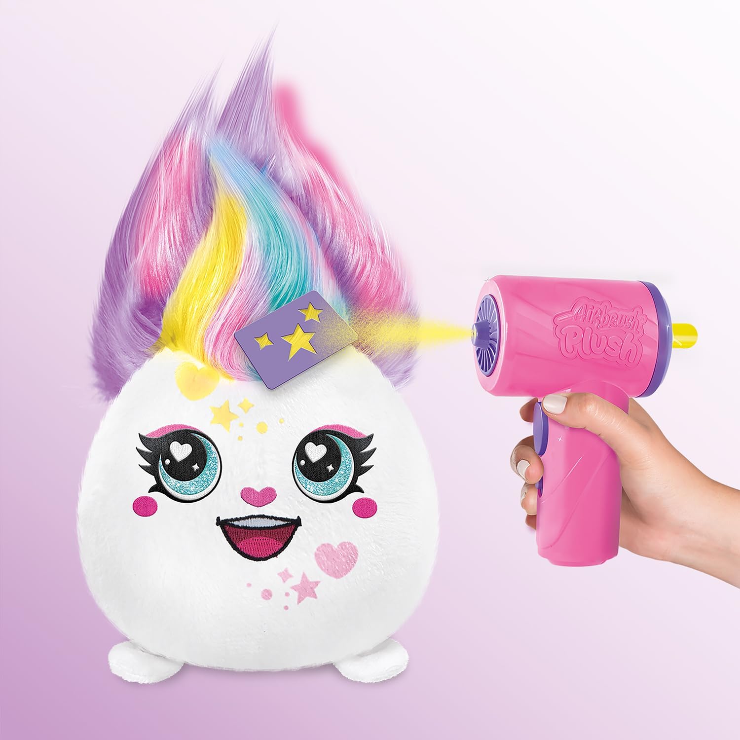 Airbrush Plush Hairiffic Salon – Custom Makeover Kit with Battery-Powered Airbrush, Washable Chalk Pens, Salon Shower, 120+ Stencils & 20+ Hair Accessories | Ages 6+, Pink