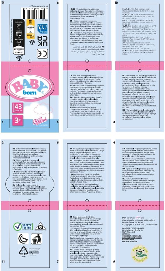 BABY born Zapf Creation Pyjamas with Long-Sleeved Shirt and Colourful Leggings for 43 cm Dolls