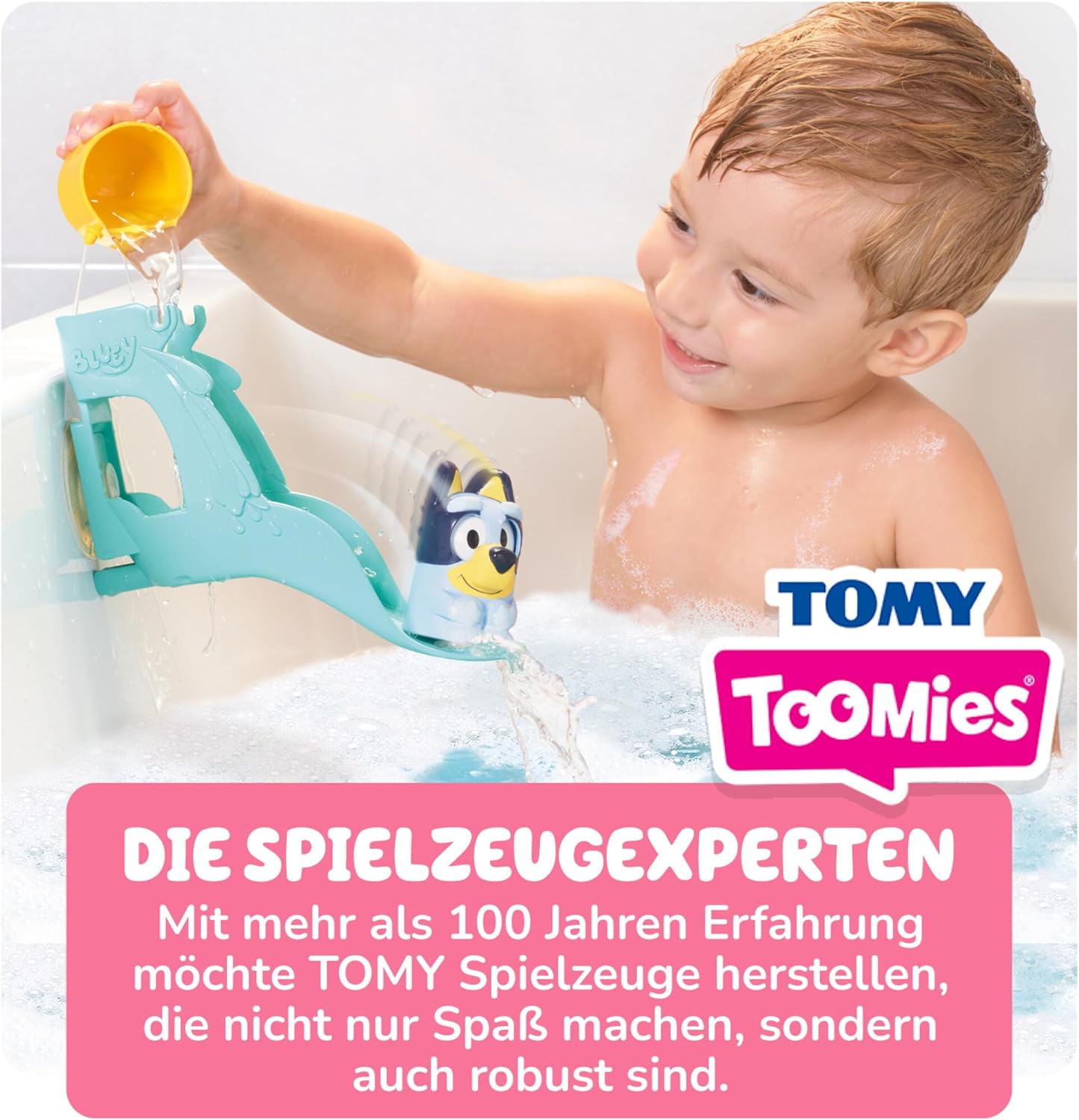 Toomies Blueys Wasserrutsche, Badespielzeug für Kleinkinder, Wasserspaß mit Drehaugen, Fördert Feinmotorik, Mit Saugnäpfen, Ab 18 Monaten