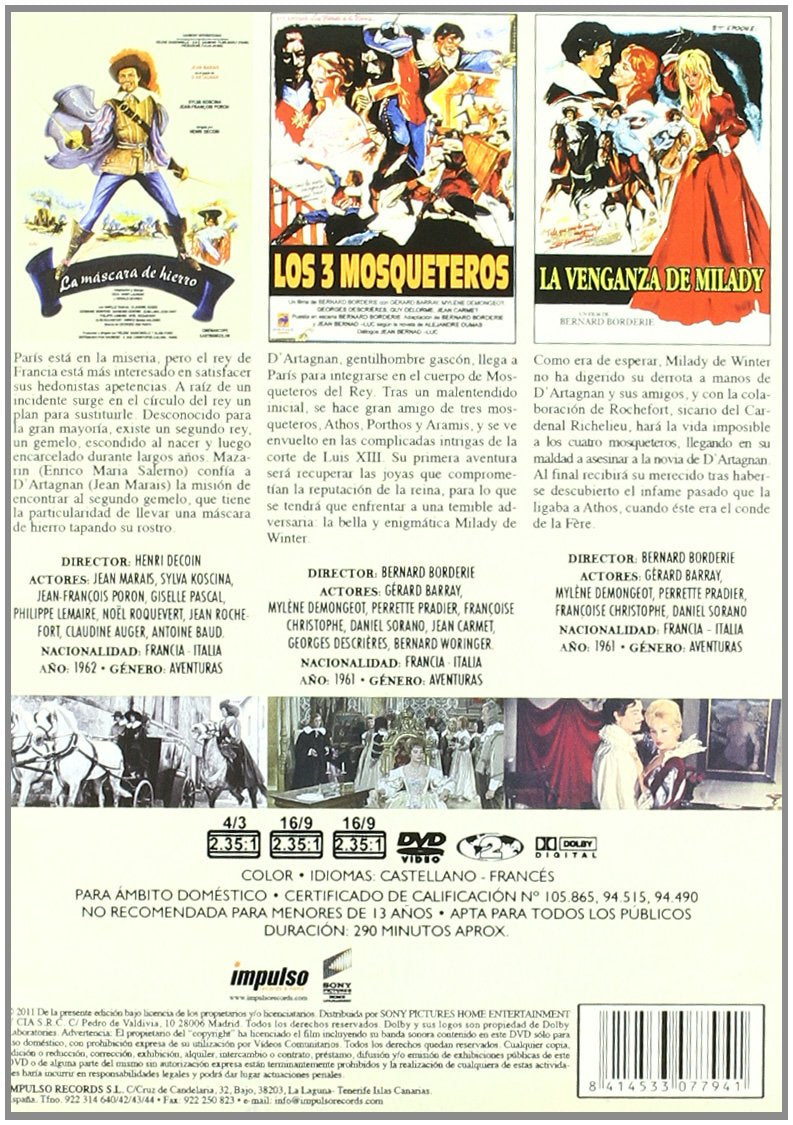 Aventuras De Espadachines (La Mascara De Hierro, Los Tres Mosqueteros, La Venganza De Milady) (3 Dvd) - (Italian Import)