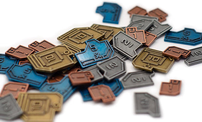 Stonemaier Games: Metal Sci-Fi Coins (Vantage) | Sci-Fi Coins to Enhance Your Gameplay | 45 Metal Coins - $1 (x18), $2 (x12), $5 (x9), and $10 (x6) Coins Made of zinc Alloy