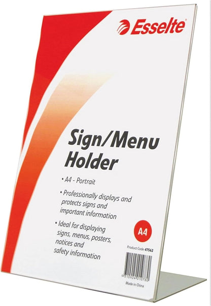 Deflecto A4 Portrait Slanted Sign Holder - A4 Plastic Display Stand - A4 Menu Holders - Stands for Display - Leaflet Display Stands - Display Stand A4 Poster Holder A4 - Portrait 1