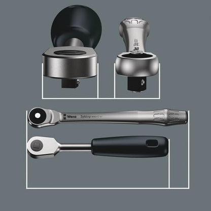 Wera 05004063001 8003 C Zyklop Metal-Knarre mit Durchsteckvierkant mit 1/2Zoll-Antrieb , 1/2 Zoll x 281 mm