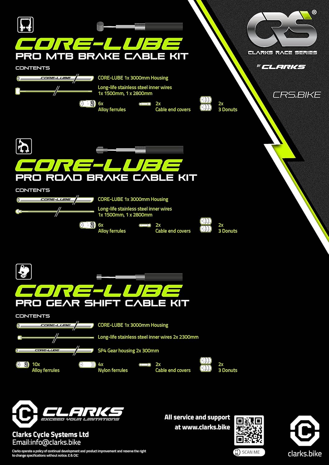 Clarks Cycle Systems L B-SS-KIT-1 CRS Core-Lube MTB Brake Cable, Black