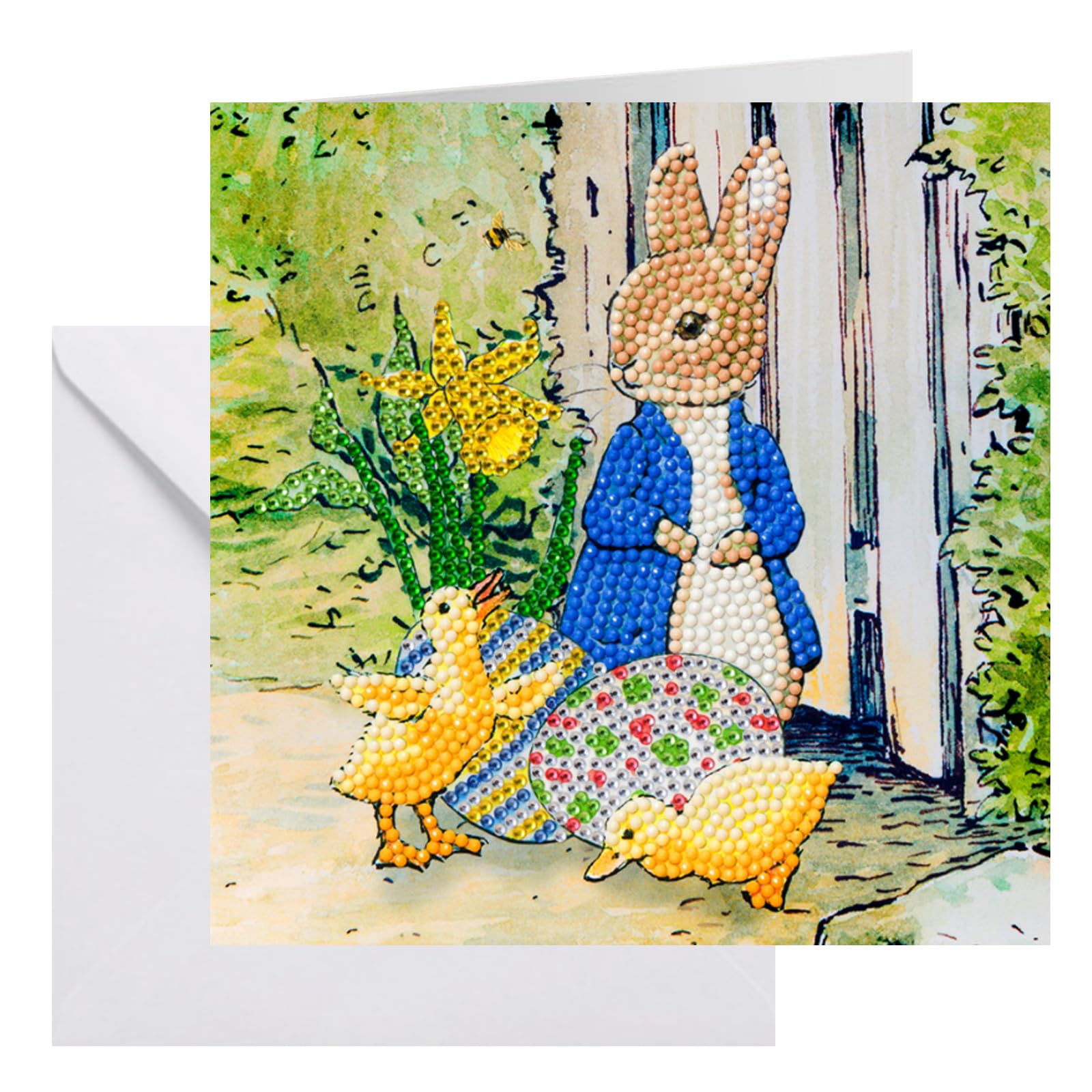 Peter Rabbit and Chicks 18x18cm Crystal Art Card