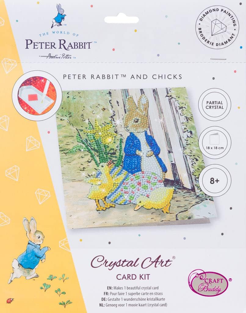 Peter Rabbit and Chicks 18x18cm Crystal Art Card