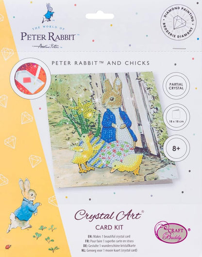 Peter Rabbit and Chicks 18x18cm Crystal Art Card