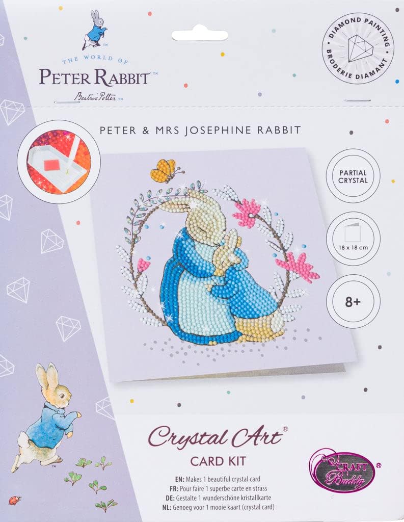 Peter Rabbit and Mum 18x18cm Crystal Art Card