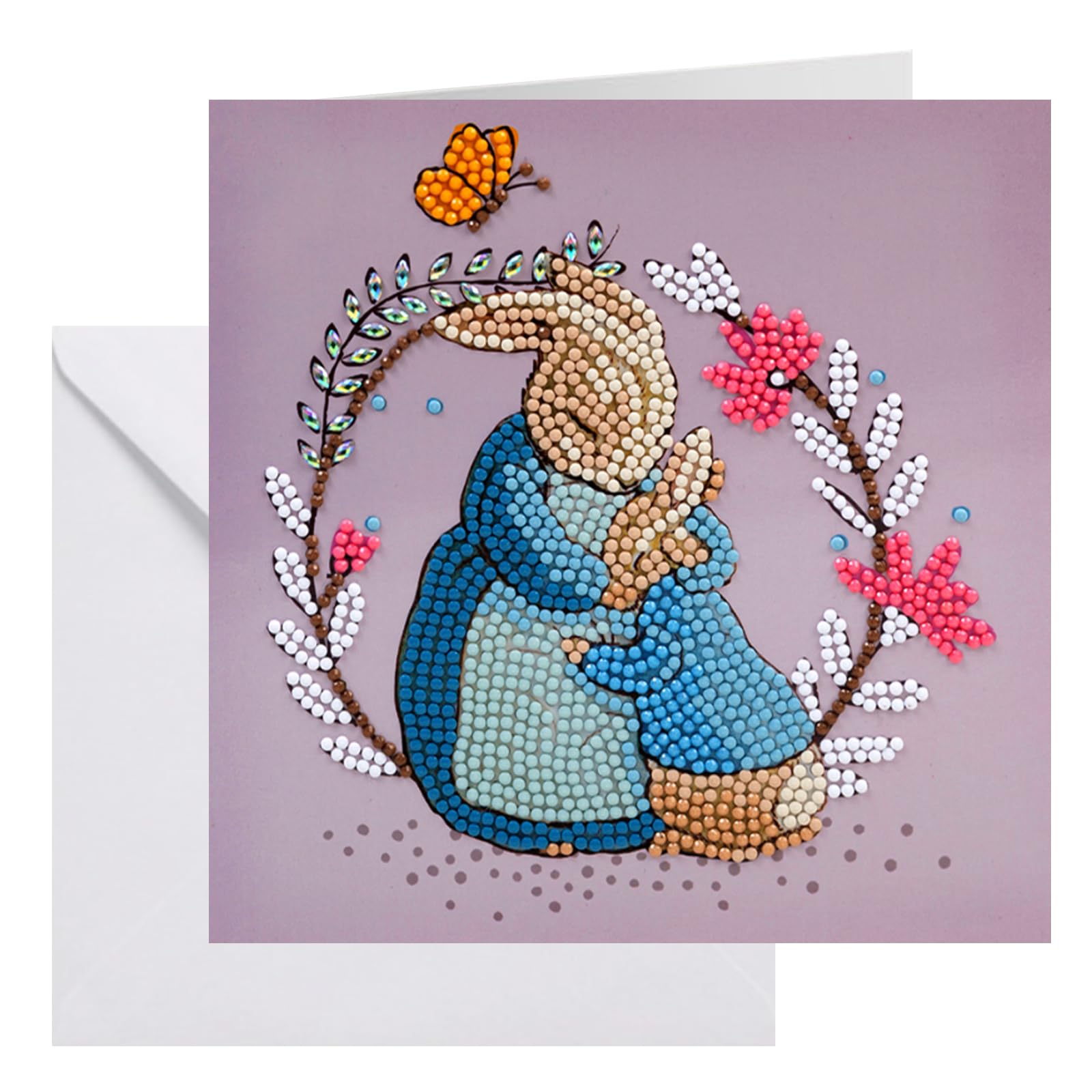 Peter Rabbit and Mum 18x18cm Crystal Art Card