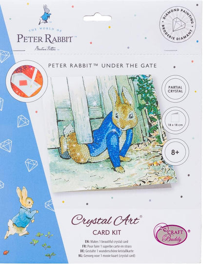 Peter Rabbit Under the Fence 18x18cm Crystal Art Card