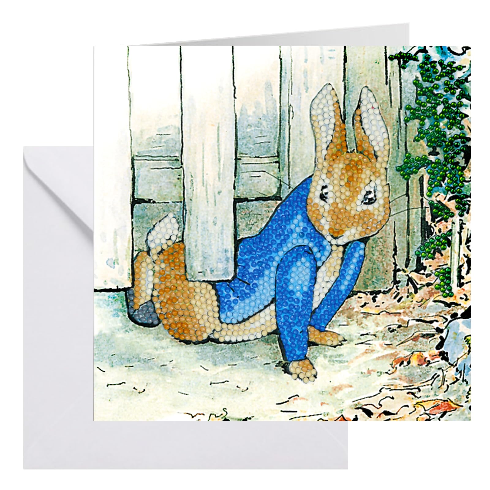 Peter Rabbit Under the Fence 18x18cm Crystal Art Card
