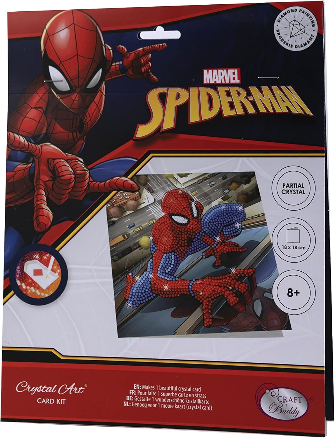 CRYSTAL ART Spiderman Kristallkunstkarte, 18 x 18 cm, Kristallkunst, Diamantmalerei, 8+ Jahre, nicht faltbar