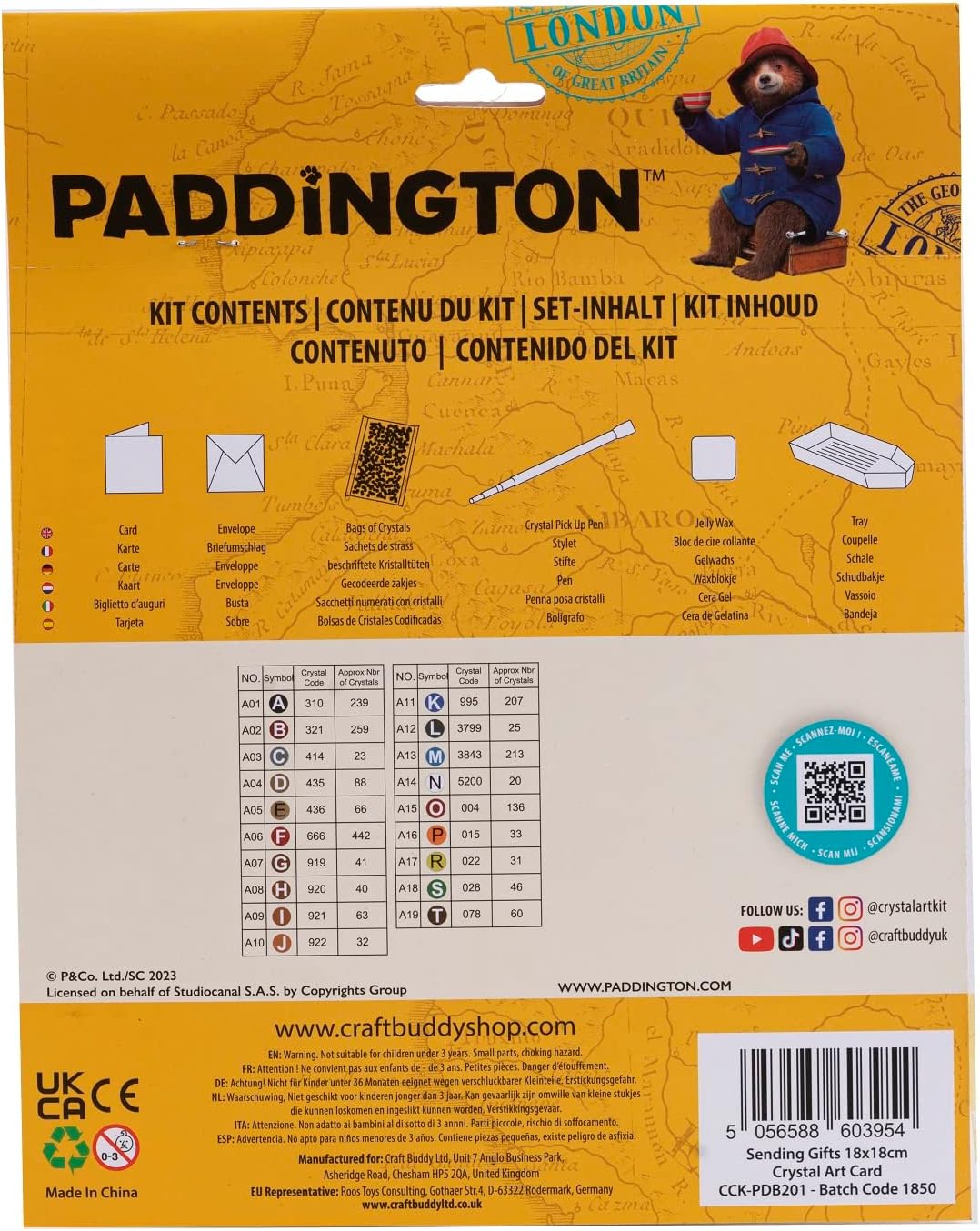 Paddington Diamond Painting/Crystal Art Kits, Bereik van Craft Buddy - Wenskaarten, Stickers, Notebooks, Foto's (18x18cm Verzendgeschenken Wenskaart Kit