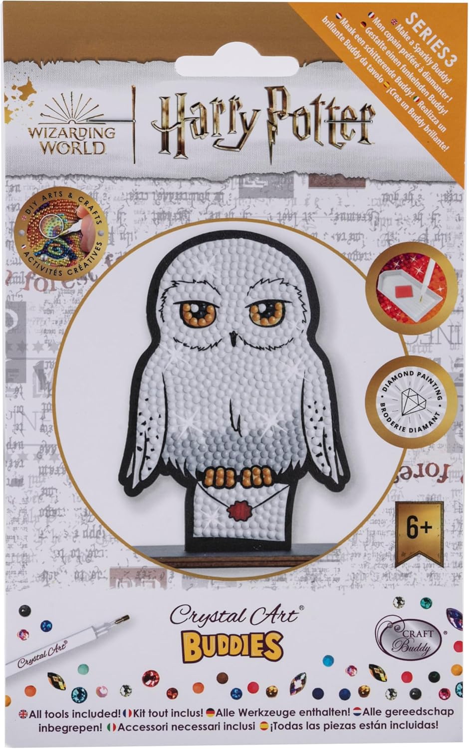 CRYSTAL ART - Set mit Diamant-Figuren – Manuelle Aktivität zum Basteln und Spaß – Erwachsene und Kinder – glitzernde Dekoration in verschiedenen Farben – Harry Potter – Hedwig
