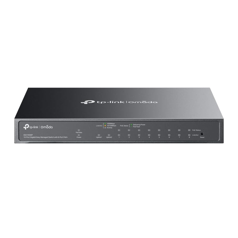 TP-Link ES210GMP 10 Port Gigabit PoE Network Switch, 8x PoE+ Ports, 123W Total Budget, IGMP Snooping, Omada Ethernet Switch, Ethernet Splitter, Metal Case, Easy Cloud Managment, Desktop/Wall Mounting