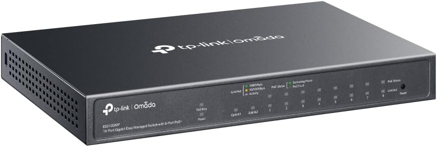 TP-Link ES210GMP 10 Port Gigabit PoE Network Switch, 8x PoE+ Ports, 123W Total Budget, IGMP Snooping, Omada Ethernet Switch, Ethernet Splitter, Metal Case, Easy Cloud Managment, Desktop/Wall Mounting