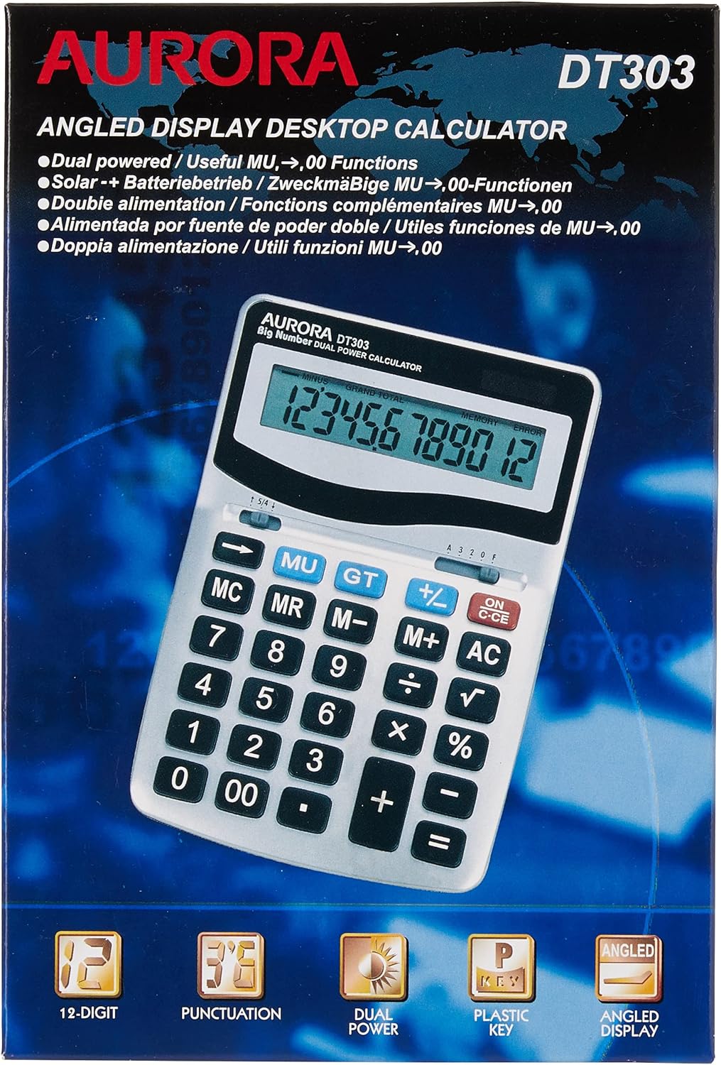 Aurora DT303 Desktop Calculator with Large Display and Keys
