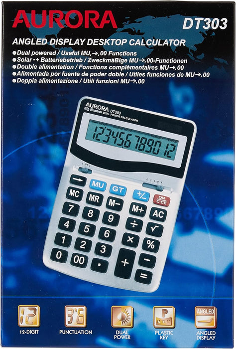 Aurora DT303 Desktop Calculator with Large Display and Keys,Silver 1 Silver