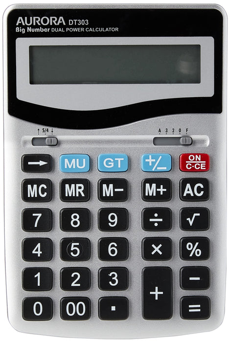 Aurora DT303 Desktop Calculator with Large Display and Keys,Silver 1 Silver