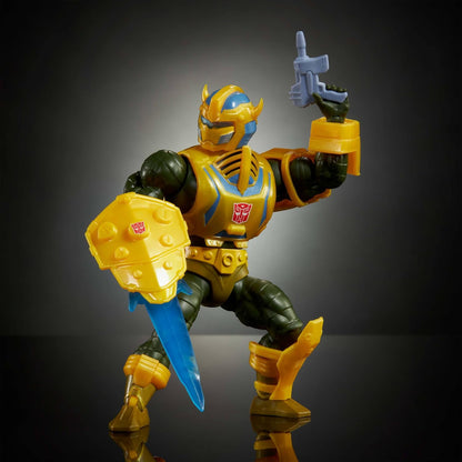 Masters of Universe Origins & Transformers Action Figure, Bumblebee Armor Man At Arms 5.5 Inch MOTU Posable Collaboration Toy, Accessories & Mini-Comic, JGT17