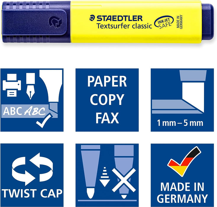 STAEDTLER 364-1 Textsurfer Classic Highlighter - Yellow (Box of 10