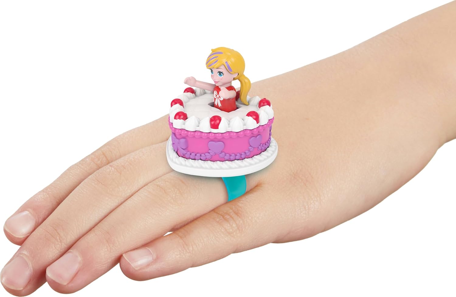 Polly Pocket Mattel 80ste Verjaardag, compacte speelset, sieradenkistje met pop, ballonnenvriendje en ring die echt kan worden gedragen, sieradenkistje met feestthema, JGK21