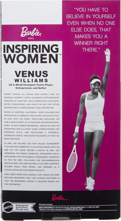 Barbie Signature - Venus Williams Serie Inspiring Women, bambola da collezione con completo da tennis e racchetta inclusa, confezione da esposizione, 6+ anni, HRM49