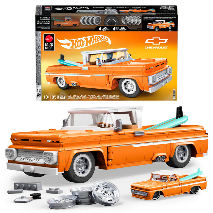 Mattel Brick Shop Hot Wheels Coffret de Construction Custom Chevy Pickup 1962 de Mattel Brick Shop, série Elite avec 858 pièces, pour les collectionneurs adultes et enfants à partir de 10 ans, JFT20