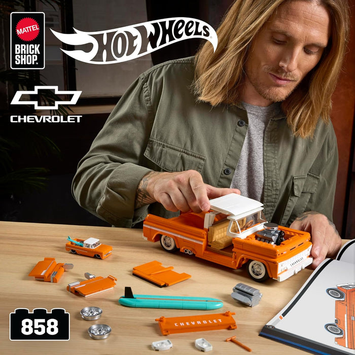 Mattel Brick Shop Hot Wheels Coffret de Construction Custom Chevy Pickup 1962 de Mattel Brick Shop, série Elite avec 858 pièces, pour les collectionneurs adultes et enfants à partir de 10 ans, JFT20