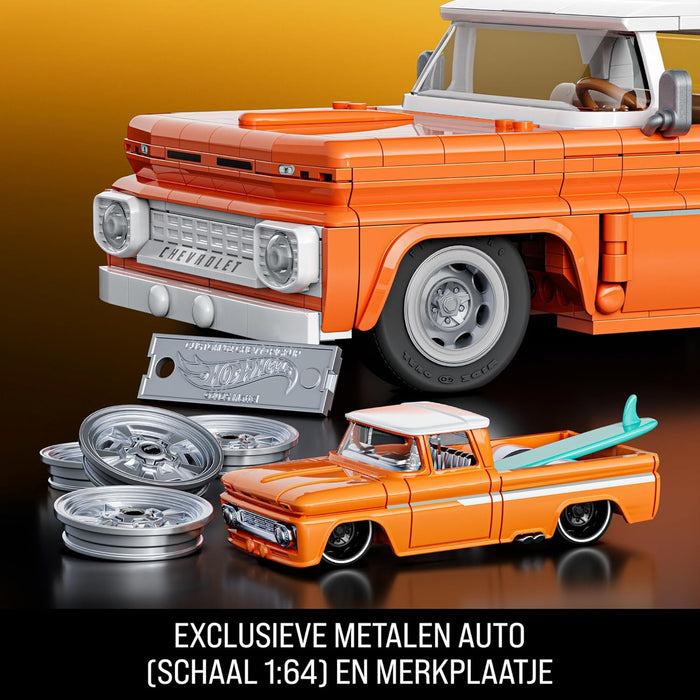 Mattel Brick Shop Hot Wheels Coffret de Construction Custom Chevy Pickup 1962 de Mattel Brick Shop, série Elite avec 858 pièces, pour les collectionneurs adultes et enfants à partir de 10 ans, JFT20
