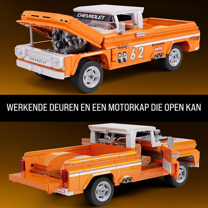 Mattel Brick Shop Hot Wheels Coffret de Construction Custom Chevy Pickup 1962 de Mattel Brick Shop, série Elite avec 858 pièces, pour les collectionneurs adultes et enfants à partir de 10 ans, JFT20