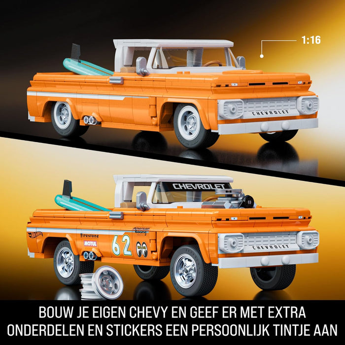 Mattel Brick Shop Hot Wheels Coffret de Construction Custom Chevy Pickup 1962 de Mattel Brick Shop, série Elite avec 858 pièces, pour les collectionneurs adultes et enfants à partir de 10 ans, JFT20