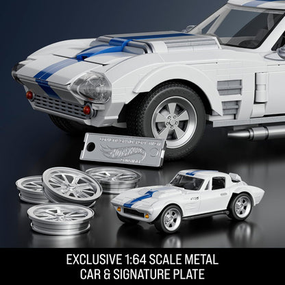 Mattel Brick Shop Hot Wheels Elite Series Corvette Grand Sport Building Set, 918 Pieces, Realistic Details, Custom Decals, Includes Metal Car, Father’s Day Gift, Adult Collectors, Kids Ages 10+,JGR31
