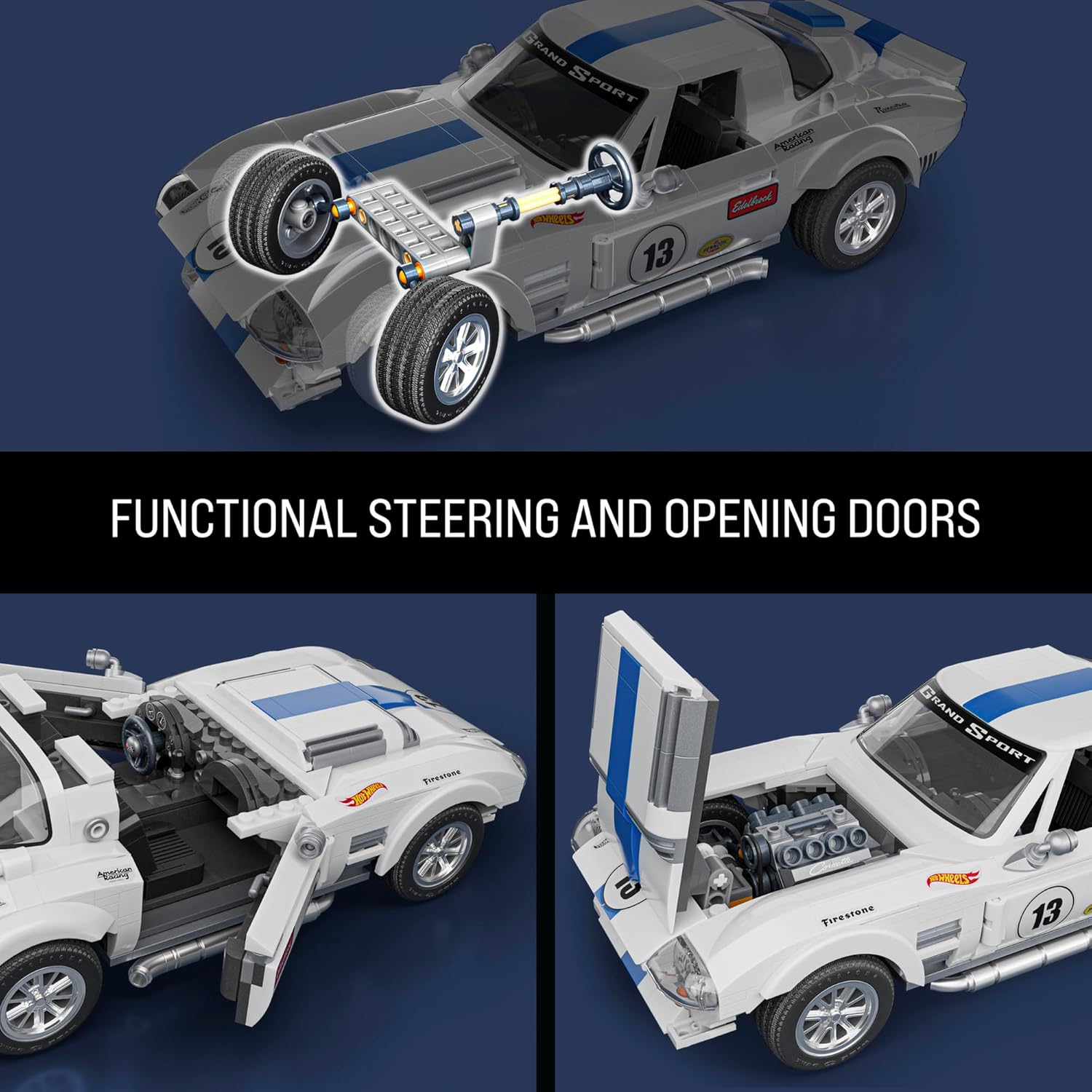 Mattel Brick Shop Hot Wheels Elite Series Corvette Grand Sport Building Set, 918 Pieces, Realistic Details, Custom Decals, Includes Metal Car, Father’s Day Gift, Adult Collectors, Kids Ages 10+,JGR31