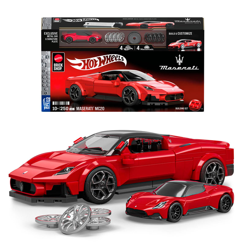 Mattel Brick Shop Hot Wheels Speed Series Building Set, Maserati MC20 with 250 Pieces, Realistic Details and Custom Decals, Adult Collectors and Kids Ages 10+, JFR90