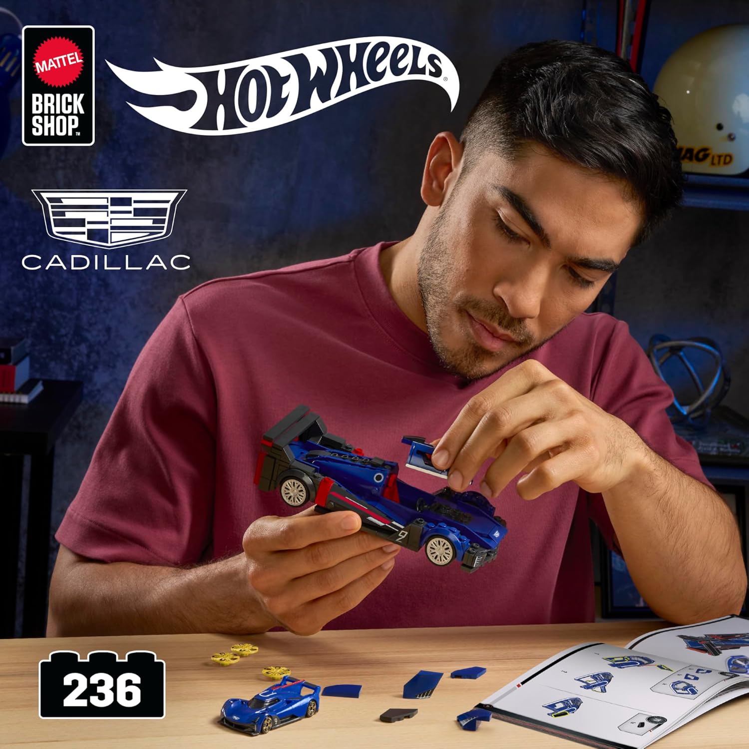 Mattel Brick Shop Hot Wheels Cadillac Project GTP Hypercar , 236 piezas, detalles realistas y pegatinas para personalizarlo, para adultos coleccionistas y niños y niñas a partir de 10 años, JFR89